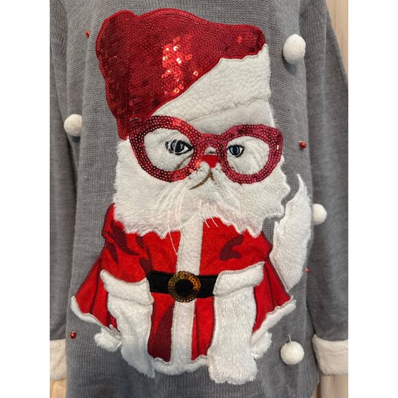 Holiday Time 2X 20W/22W Santa Kitty Sweater Not Ugly - Picture 3 of 7